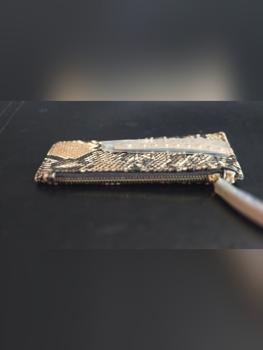 3/$20 Snake-Print Leather Card Holder Wallet in Tan & Black - Picture 4 of 6
